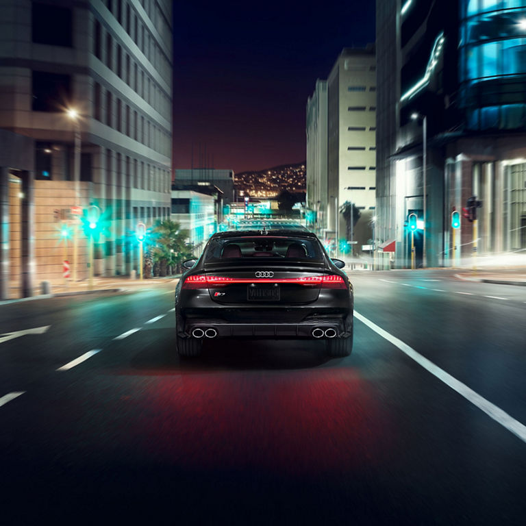 Close-up of the rear spoiler on the Audi S7.