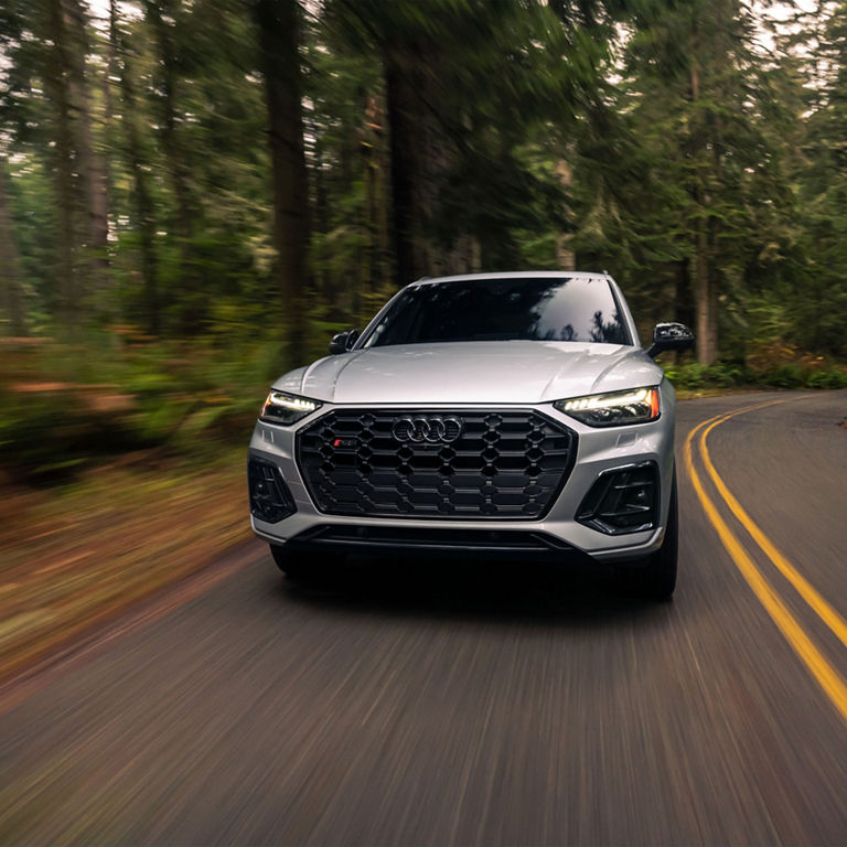 Front view of the Audi SQ5 in motion.