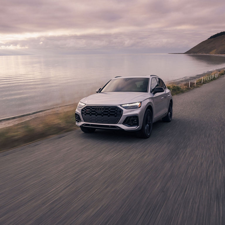 Front  view of the Audi SQ5 accelerating.