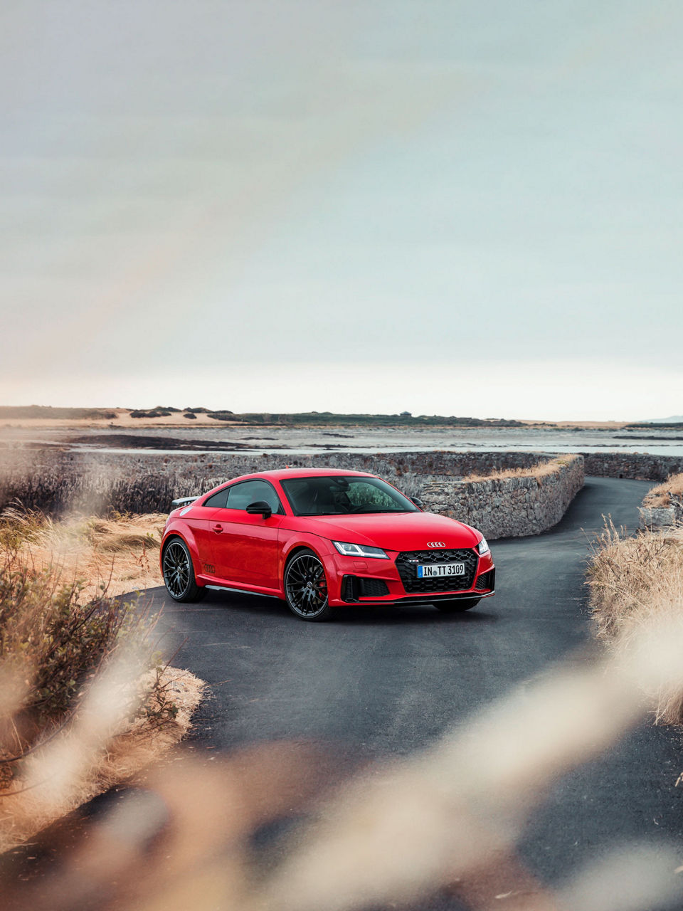 Profil latéral aux trois quarts de l'Audi TTS Coupé.