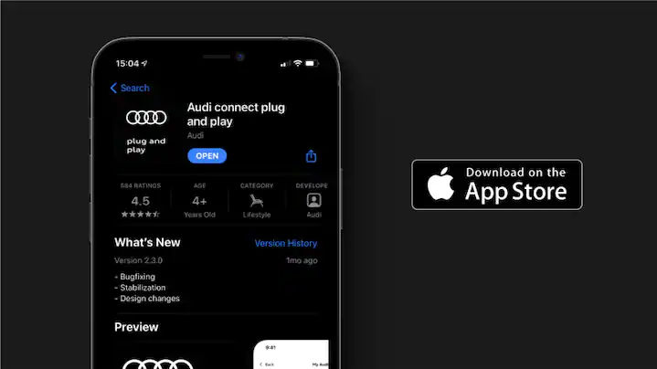  L’application Audi connect plug and play sur l’App Store d’un iPhone.