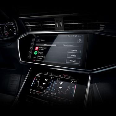Audi MMI touch screen displaying the Audi application store.