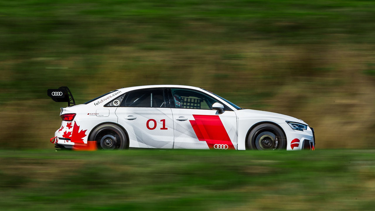 Side profile of the Audi RS 3 LMS TCR race car. 