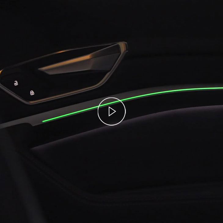 A close up on the ambient lighting feature inside an Audi vehicle. 