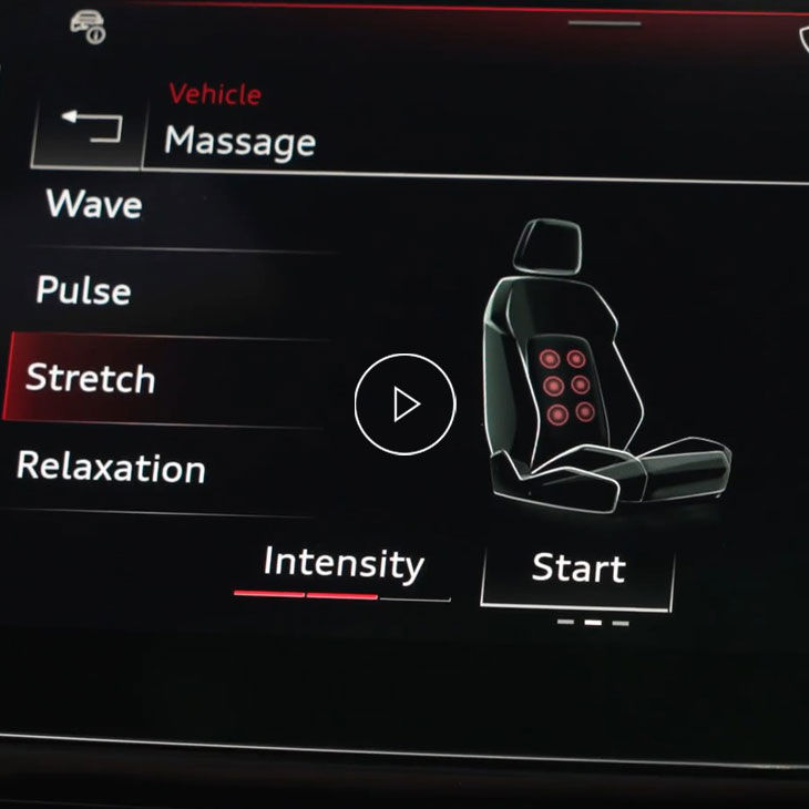 A close up on the seat massage options on the Audi MMI. 