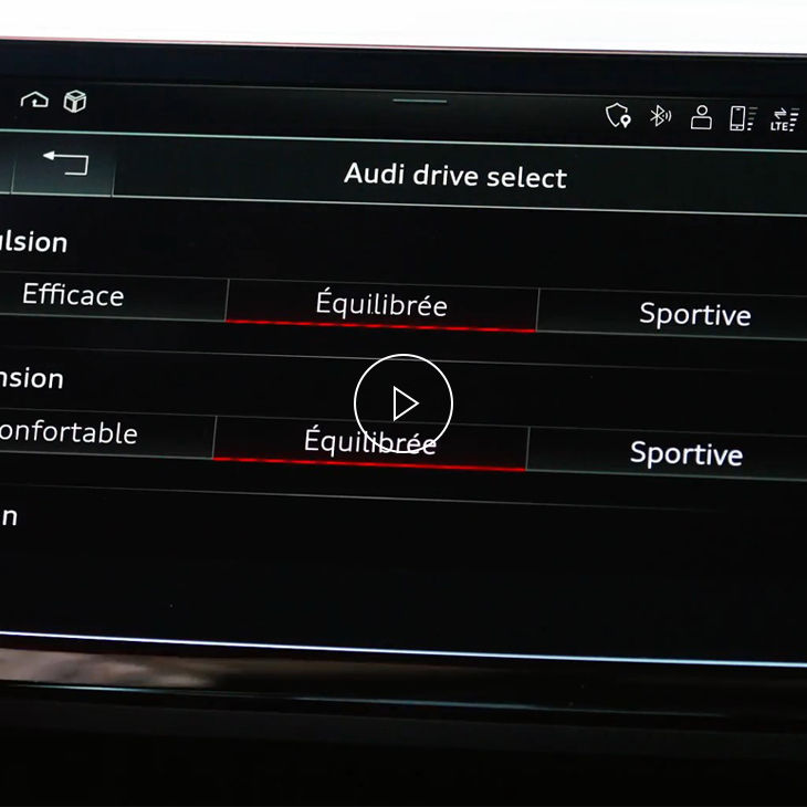 Gros plan du système MMI Audi affichant l’interface Drive Select. 