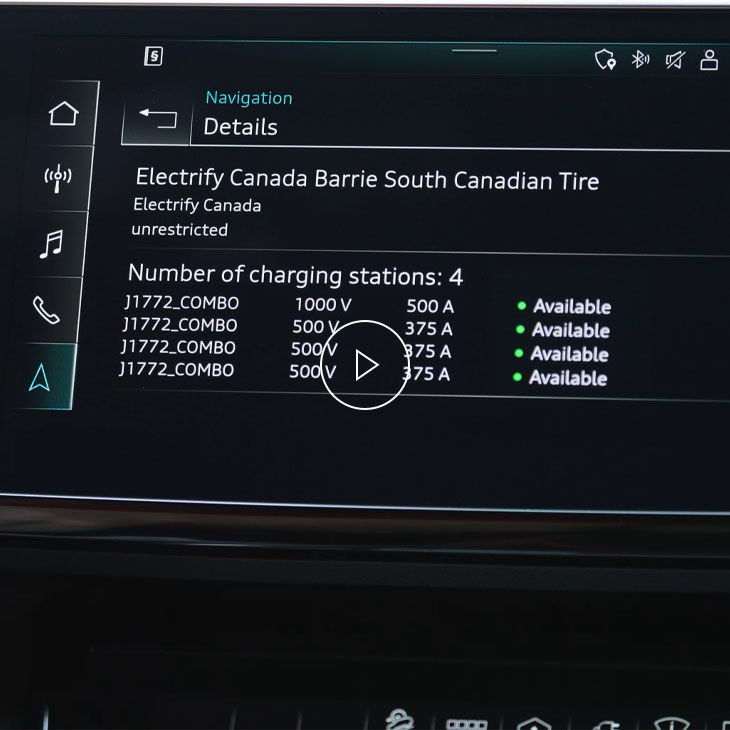 Close-up of the charging station menu on the Audi MMI system.