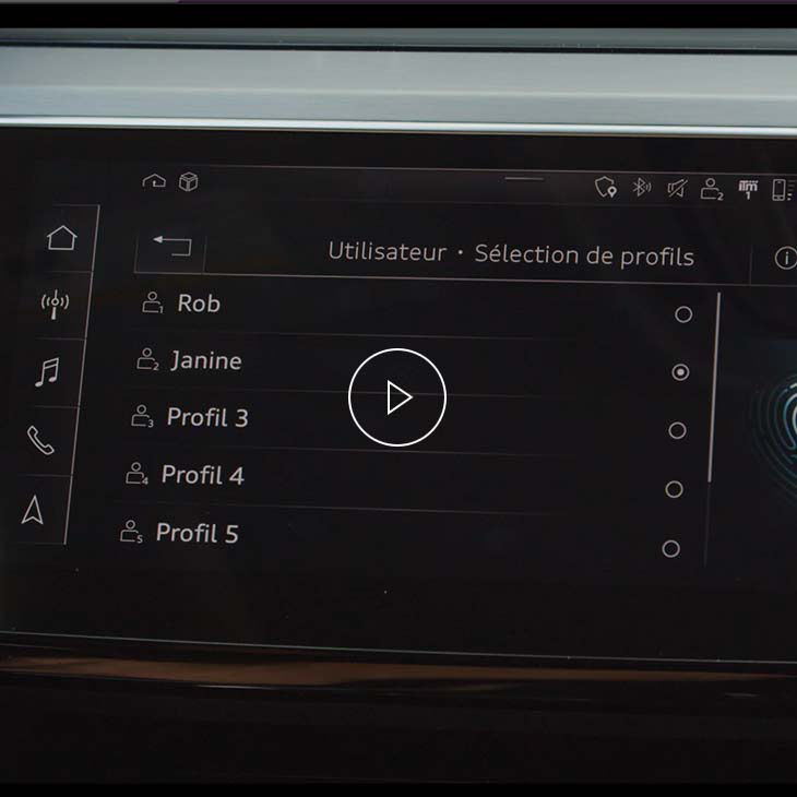  Gros plan de la fenêtre de sélection de profil grâce au pavé tactile MMI touch. 