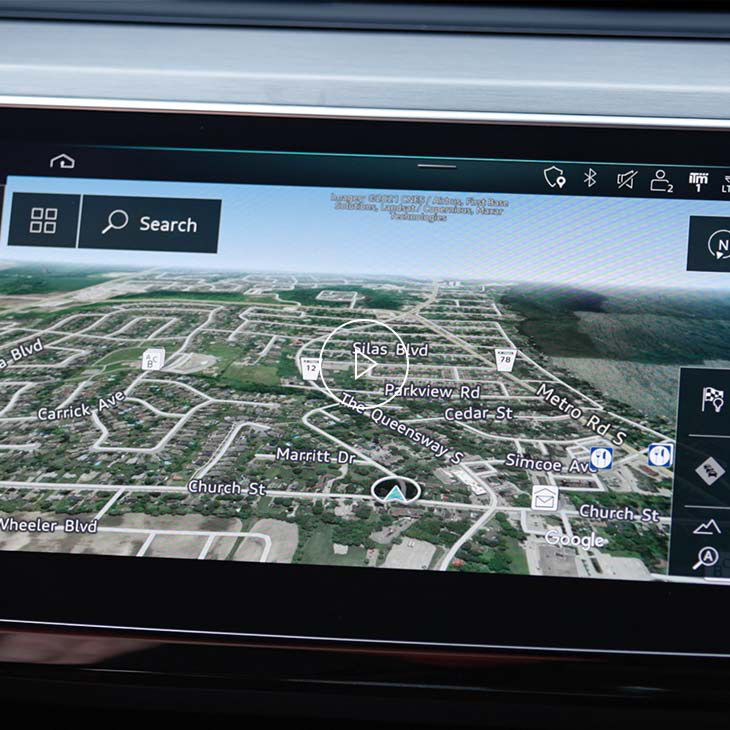  Close-up photo of the Navigation screen on the Audi MMI display inside an Audi vehicle.