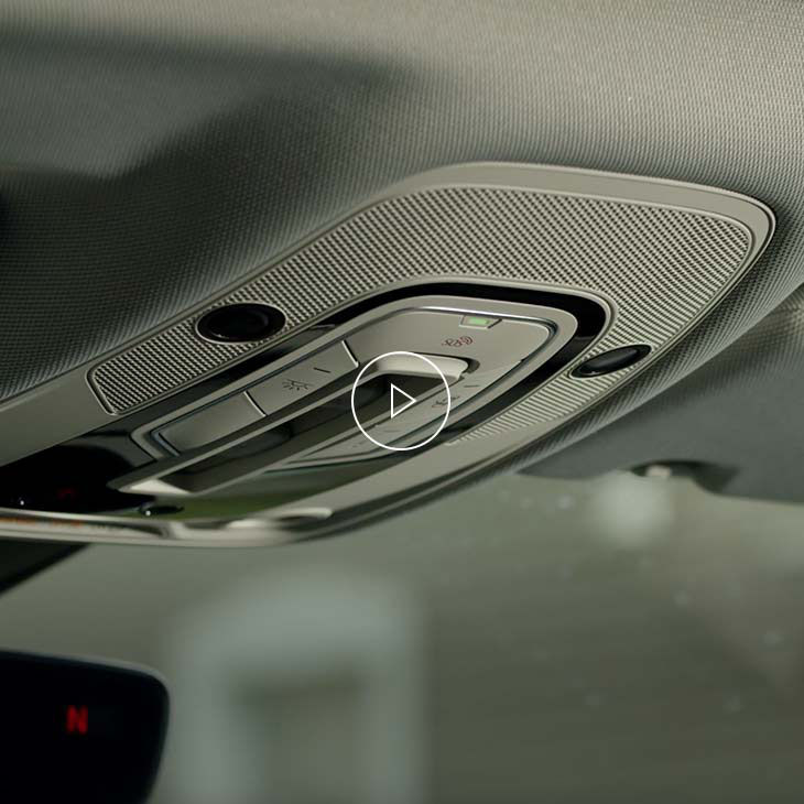 Close-up photo of the Integrated toll module inside an Audi vehicle. 