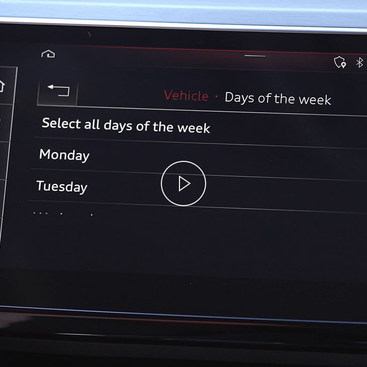 Close-up photo of the charging schedule screen on the Audi MMI display inside an Audi vehicle. 