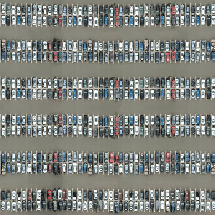 Bird's-eye-view of parking lot.