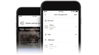 Close-up on the user management section of the myAudi app.