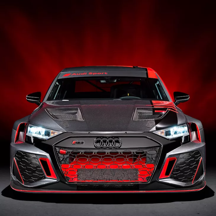 Close-up front profile of an Audi RS 3 LMS TCR.