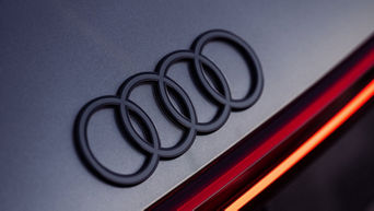 Close-up of black Audi rings. 