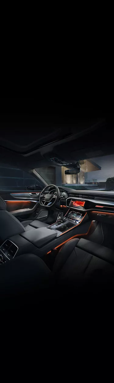 An Audi MMI interior lighting theme that looks like a desert shown within an Audi vehicle. 