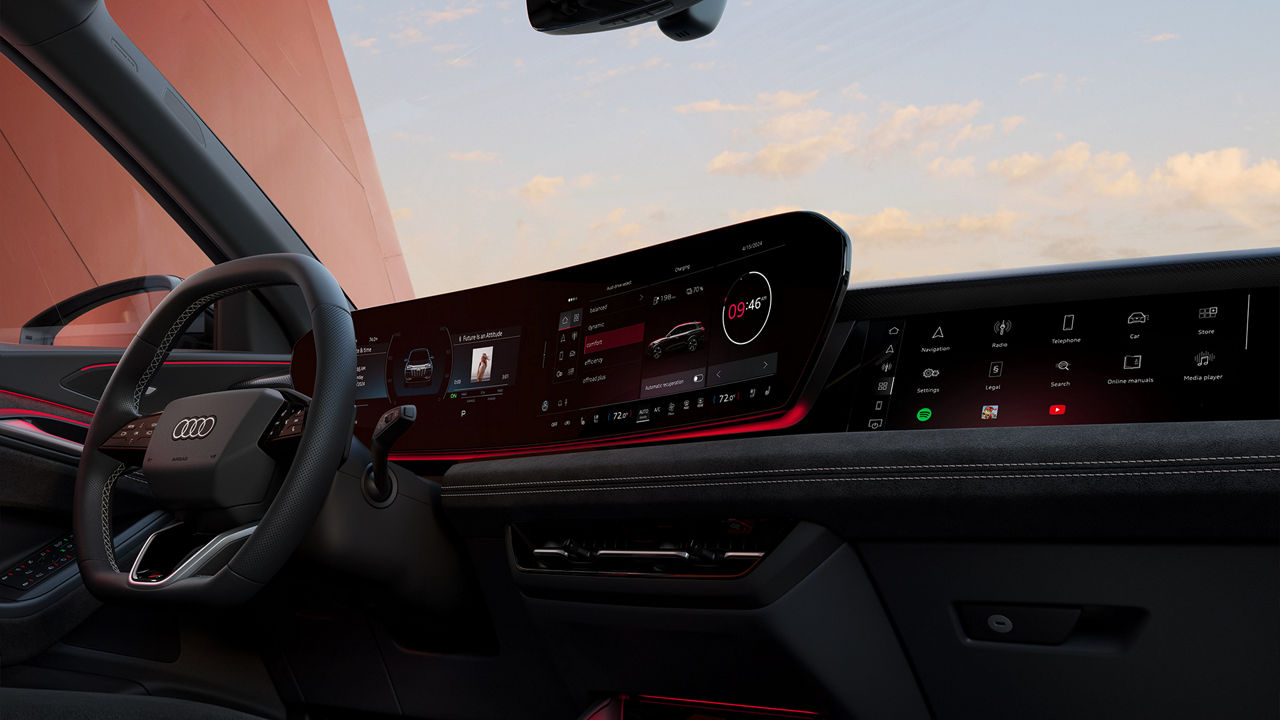 Interior view of the front of an Audi Q8 e-tron.