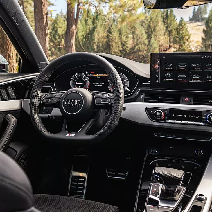 Interior of an Audi vehicle. 