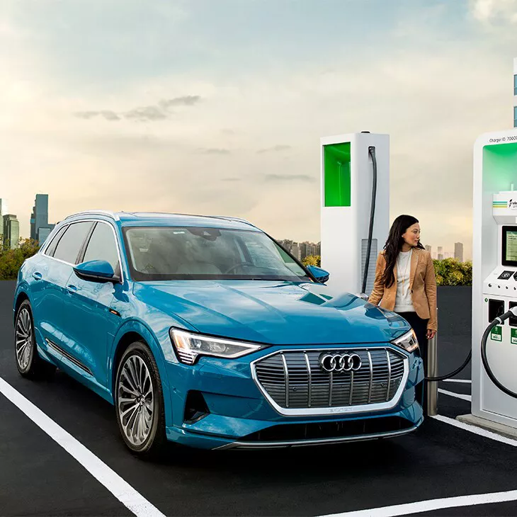 The Audi e-tron® charging at a Electrify America station.