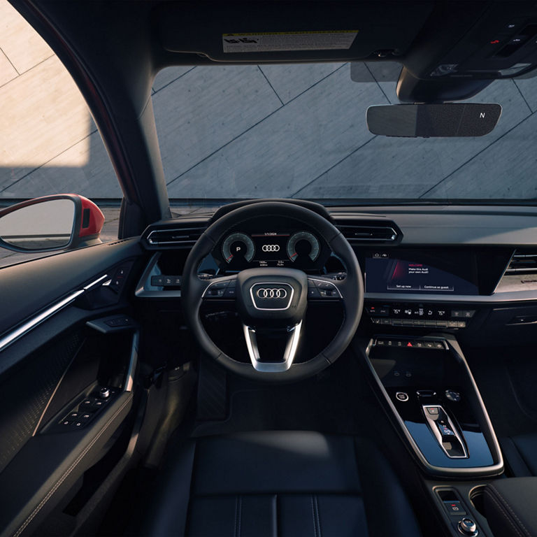 Interior view of the Audi A3 front cockpit. 