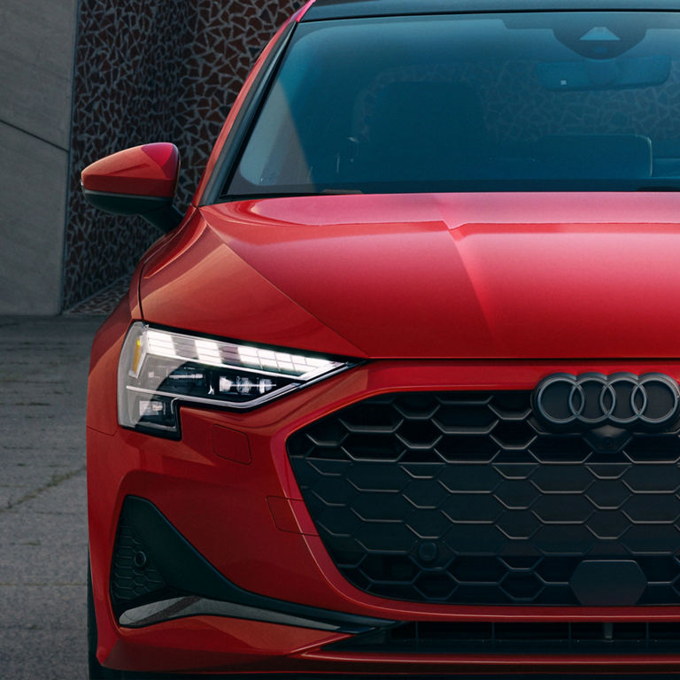 Close-up on the front headlights of the Audi A3. 