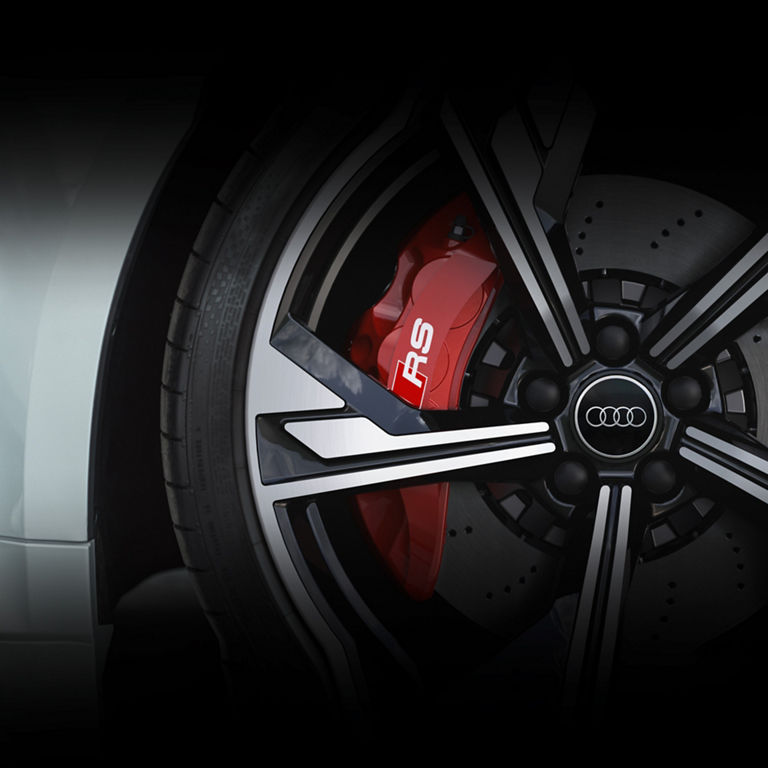 Close up of the red brake calipers on the RS 5 Sportback.