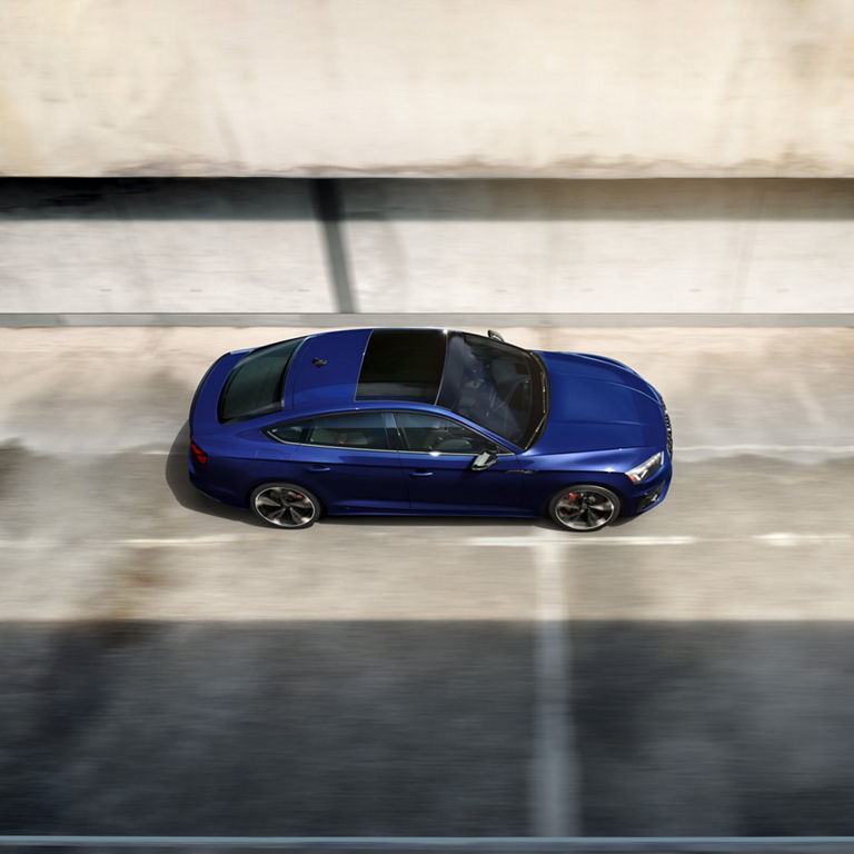 Aerial view of the Audi S5 Sportback accelerating.