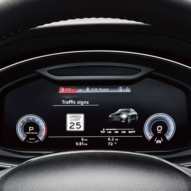 View of the Audi virtual cockpit in the Audi A6 allroad.