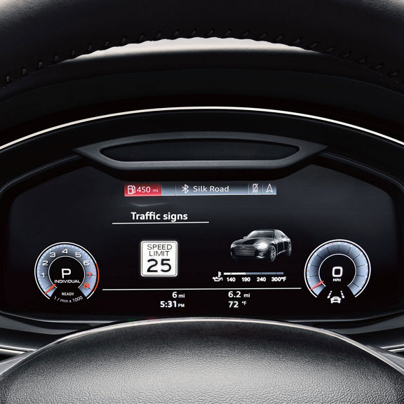 Close-up of the Audi virtual cockpit in the Audi A6 Sedan.