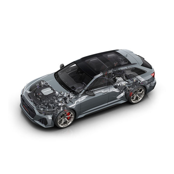 See through image of the Audi RS 6 Avant performance showcasing components.