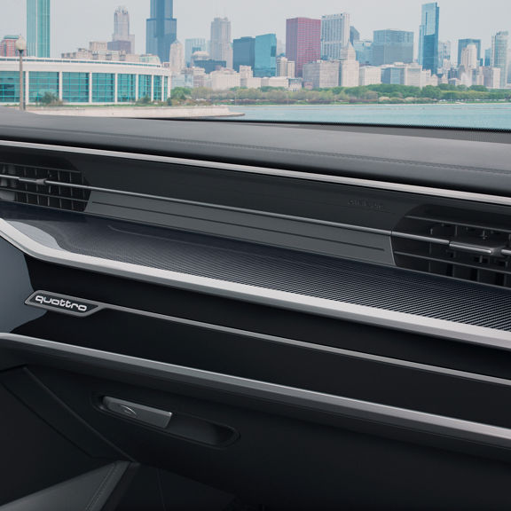 Close-up of the Audi S6 Sedan cabin with Carbon Twill structure inlays.