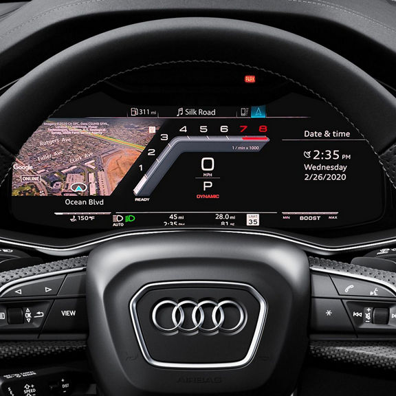 Close-up of the Audi virtual cockpit in the Audi S6 Sedan.
