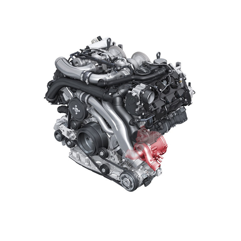 Dramatization of the Audi S7 Sportback twin-turbo V6 engine.