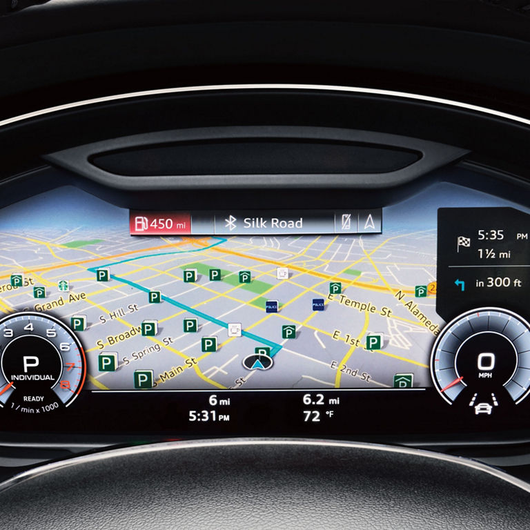 Close-up of the Audi virtual cockpit in the Audi A7.