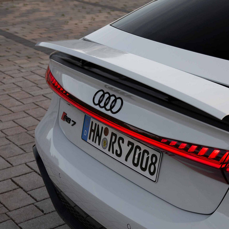 Close-up of the rear spoiler on the Audi S7.