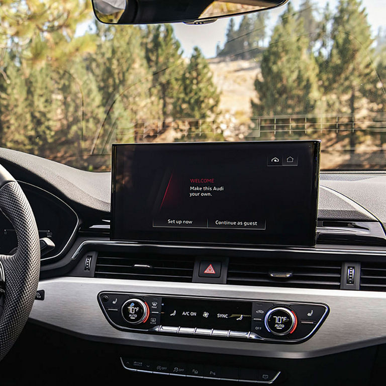Close-up of the MMI® touch display in the Audi A4 Sedan. 