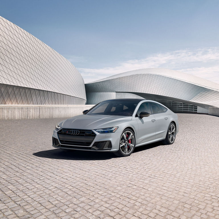 Three-quarter front profile of the Audi S7.