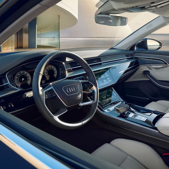 Close up of the dashboard and console in the Audi A8.
