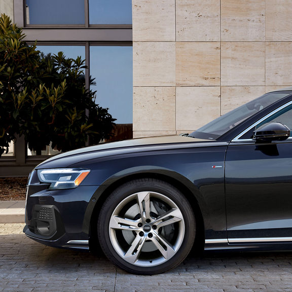 Close up of the front wheel on the Audi A8.