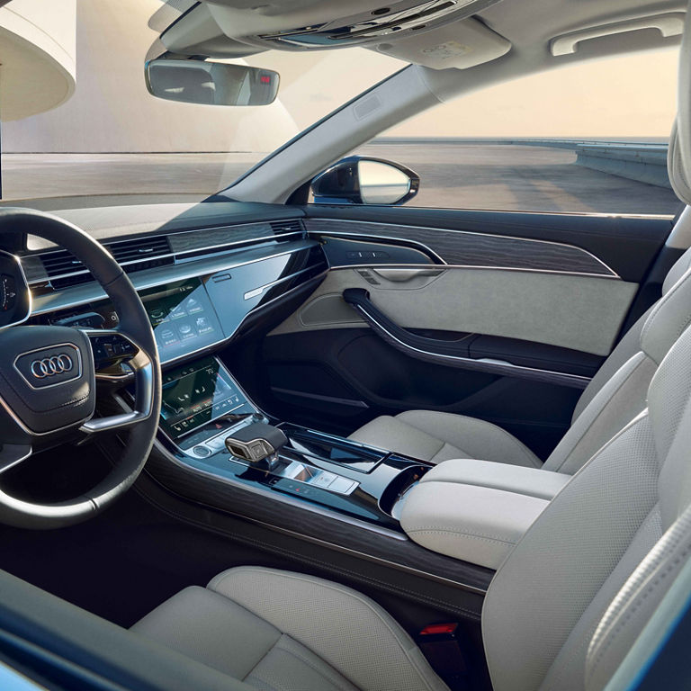 Close up of the dashboard and console in the Audi A8.
