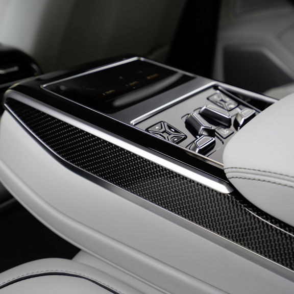 Closeup on controls for the backseats of the Audi S8