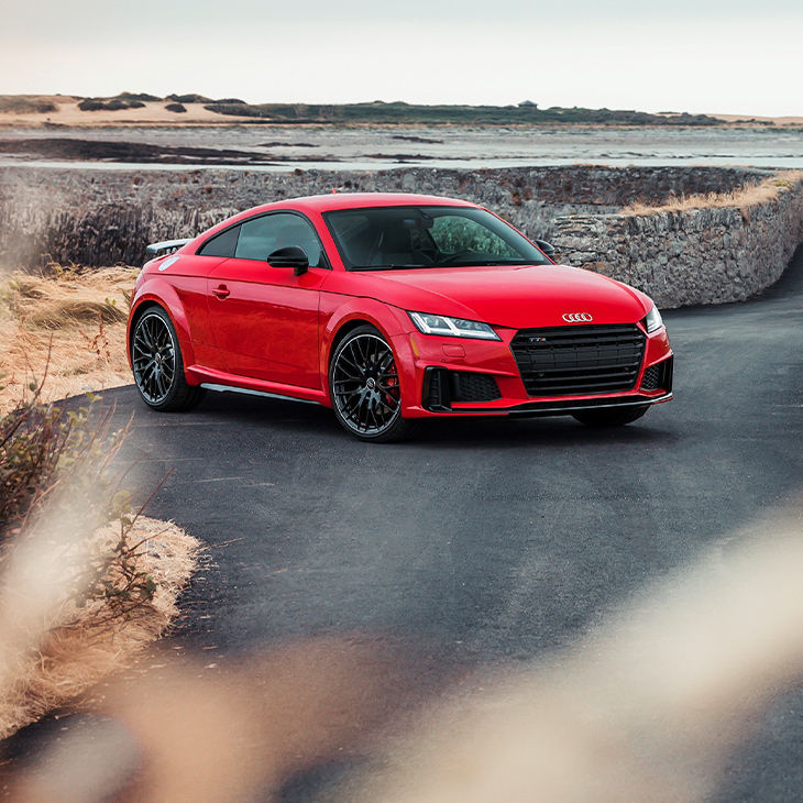Three-quarter front view of the Audi TTS Coupe.