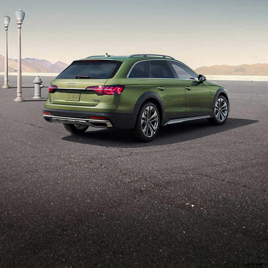 Rear profile of the Audi A4 allroad parked.