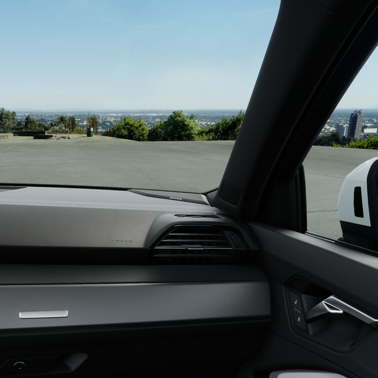 Close-up of the Sonos sound system inside the Audi Q3.