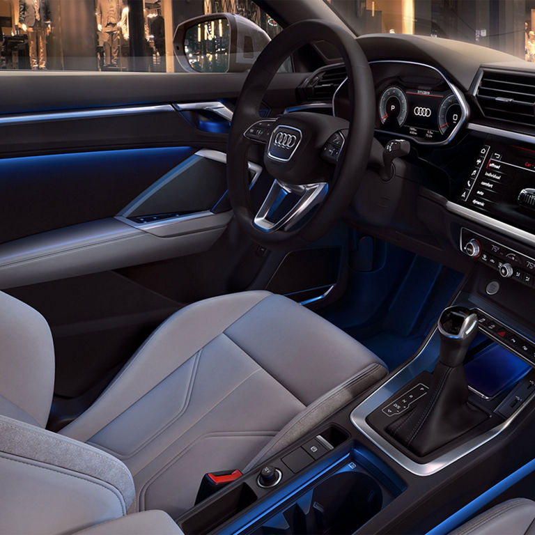 Close-up of the interior lighting in the Audi Q3.