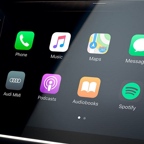 Close-up view of an Audi MMI® screen showing the Apple CarPlay interface.