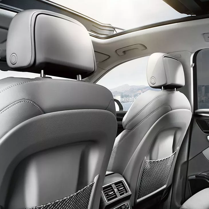 Interior view of the Audi Q5 front seatbacks.