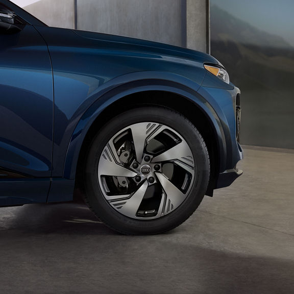 Close-up of the wheel of an Audi Q6 e-tron.