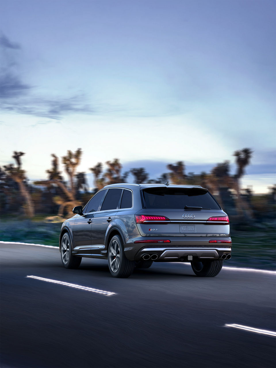 Rear view of the Audi SQ7 accelrating.