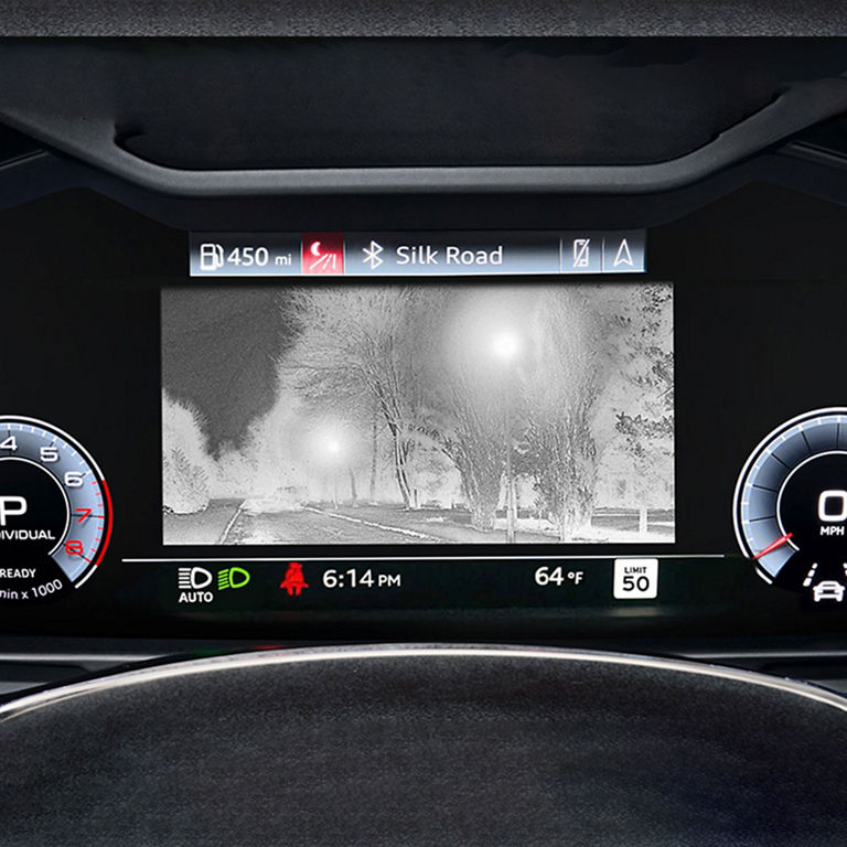 Demonstration of the Audi night vision assistant feature on the Audi Q8.
